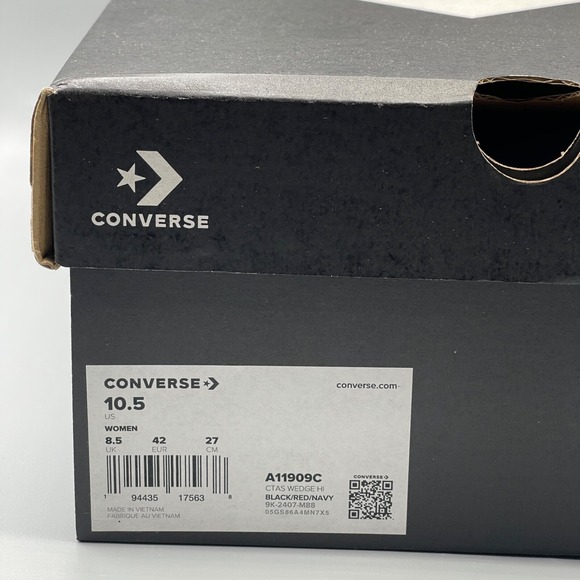 Converse Women's 10.5 Sneakers Black Hidden Wedge Hi Top A11909C - Picture 6 of 10